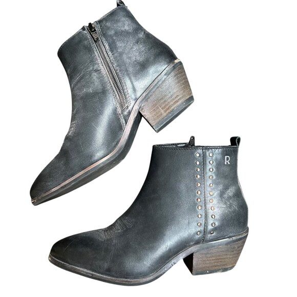 Roan By Bed Stu Gray Leather Distressed Ankle Boots Zip Western Stitching Size 6 - Picture 2 of 9